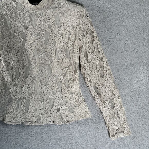 Vintage Ursula Of Switzerland Lace High Neck Blouse‎ Size 8P Beige Floral Blouse - Picture 3 of 13